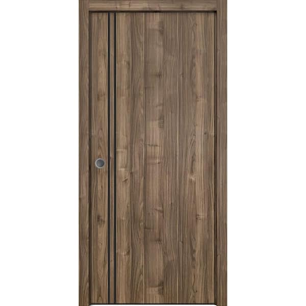 24 in. x 80 in. 1 Panel Walnut Finished Solid Wood with Honeycomb Sliding Door with Hardware