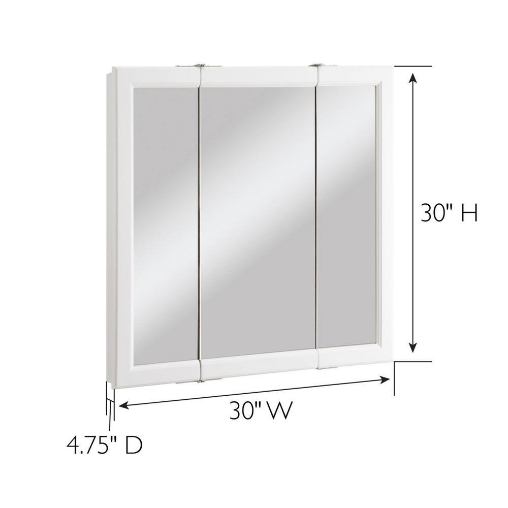 White Tri-View Surface-Mount Bathroom Medicine Cabinet with Solid Wood Frame