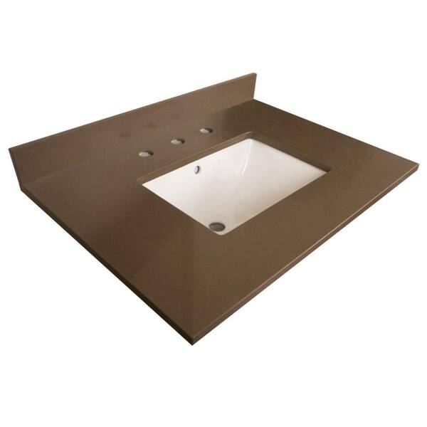 Bellaterra Home Aberdeen 30.2 in. W x 21.8 in. D Quartz Single Basin Vanity Top in Taupe with White Basin