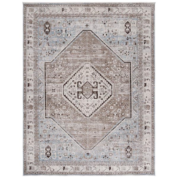 SAFAVIEH Antique Patina Blue/Beige 9 ft. x 12 ft. Distressed Border Ornate Area Rug