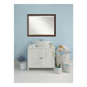Cyprus Walnut 44.75 in. x 34.75 in. Beveled Rectangle Wood Framed Bathroom Wall Mirror in Brown,Cherry