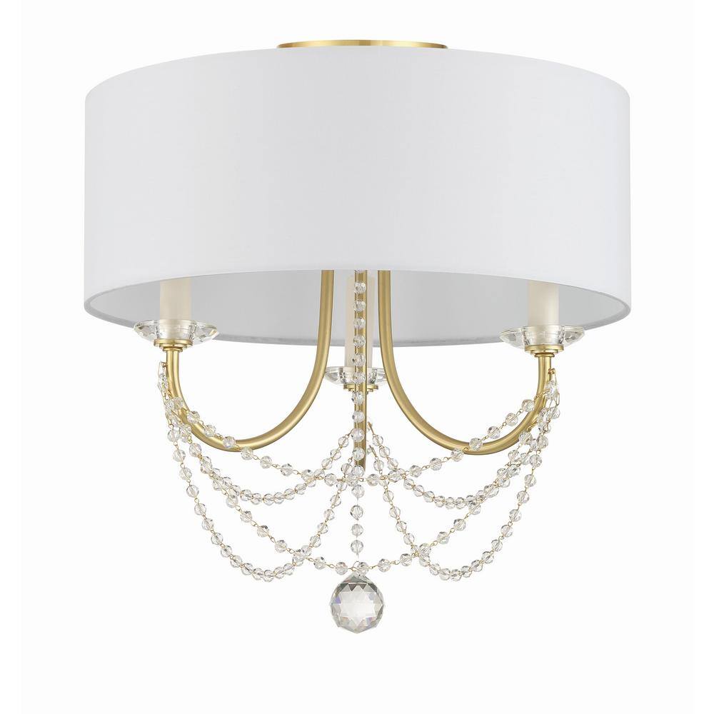 Aged Brass and Crystal 3-Light Drum Chandelier