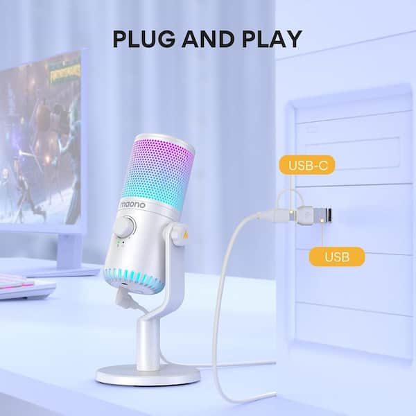 Lukyamzn White Gaming Microphone with Quick Mute, Programmable RGB