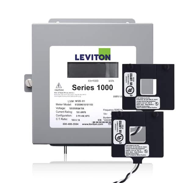 Leviton Series 1000 Single Phase Indoor Meter Kit, 120/240-Volt 100 Amp 1P3-Watt with 2 Split Core CTs, Gray