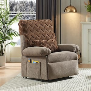 Dark Brown Linen Power Lift Recliner Chair with Remote Control, Removable Cover, Lumbar Pillow and Side Pocket