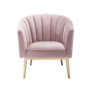 Amelia 34 in. Pink Velvet Barrel Chair with Tufted Cushions