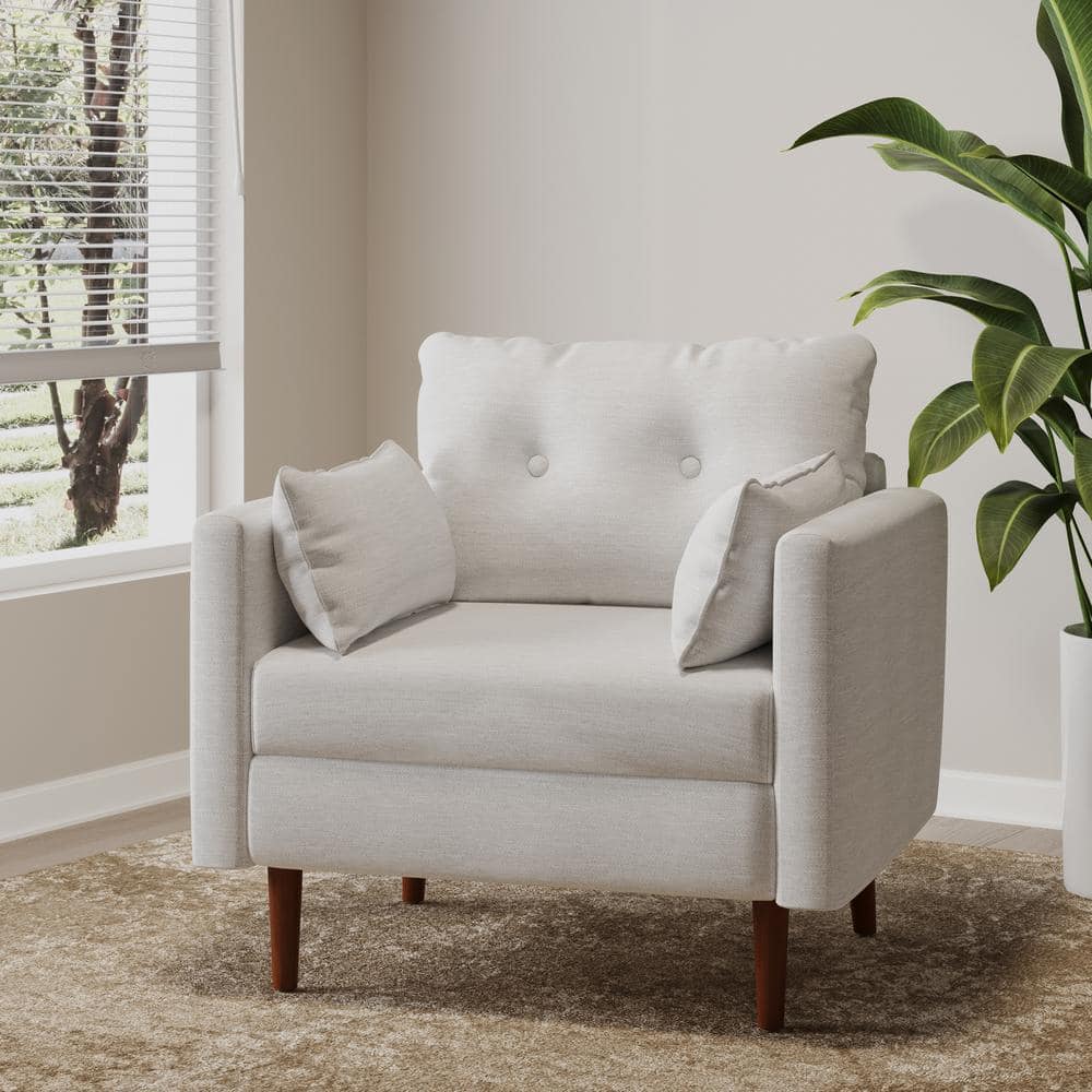 Beige and Walnut Mid-Century Modern Club Accent Chair
