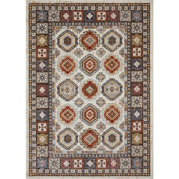 LOOMAKNOTI Alsbrooke Delary Cream 7 ft. 10 in. x 9 ft. 10 in. Oriental Polypropylene Area Rug