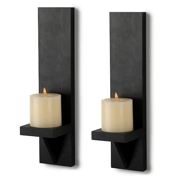 Black Wood Candle Tray 2-Pack Wooden Wall Candle Sconces