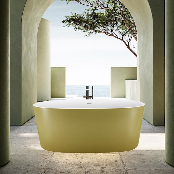 UPIKER 59 in. Acrylic Double-Ended Freestanding Flatbottom Soaking Non-Whirlpool Bathtub in Gold