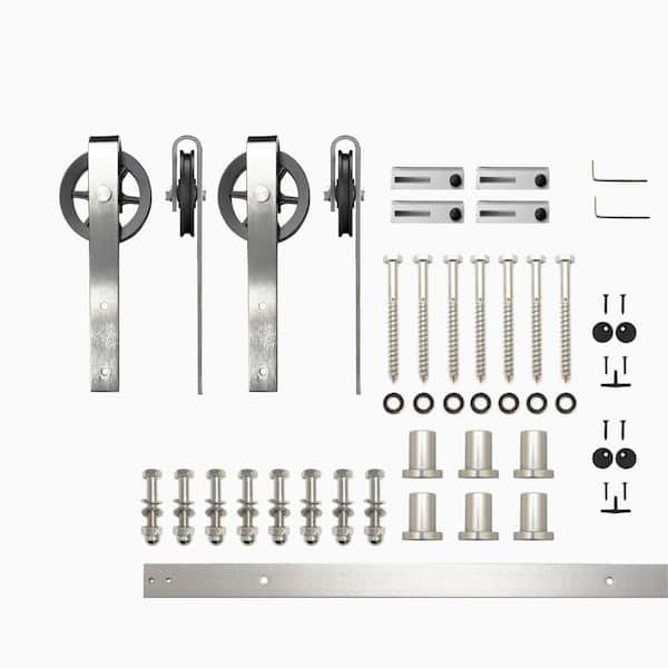 HOMACER 7.5 ft./90 in. Brushed Nickel Non-Bypass Sliding Barn Door Hardware Kit Spoke Wheel Design Roller for Double Doors