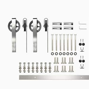 8 ft./96 in. Brushed Nickel Non-Bypass Sliding Barn Door Hardware Kit Spoke Wheel Design Roller for Double Doors