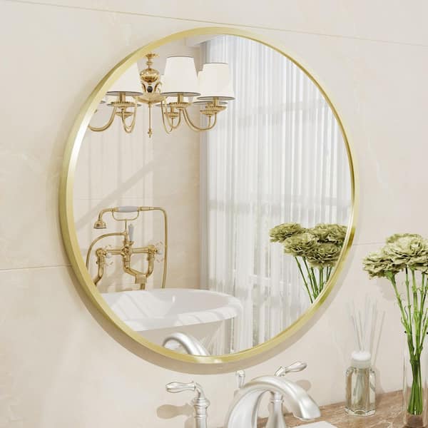 18 in. W x 18 in. H Round Aluminum Alloy Framed French Cleat Mounted Wall Decor Bathroom Vanity Mirror in Matte Gold
