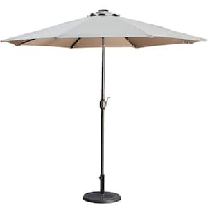 9 ft. Aluminum Market High Quality Solar LED Light Tilt Patio Beach Umbrella in Taupe Without Base