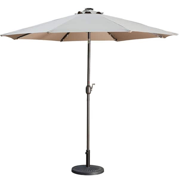 CASAINC 9 ft. Aluminum Market High Quality Solar LED Light Tilt Patio Beach Umbrella in Taupe Without Base