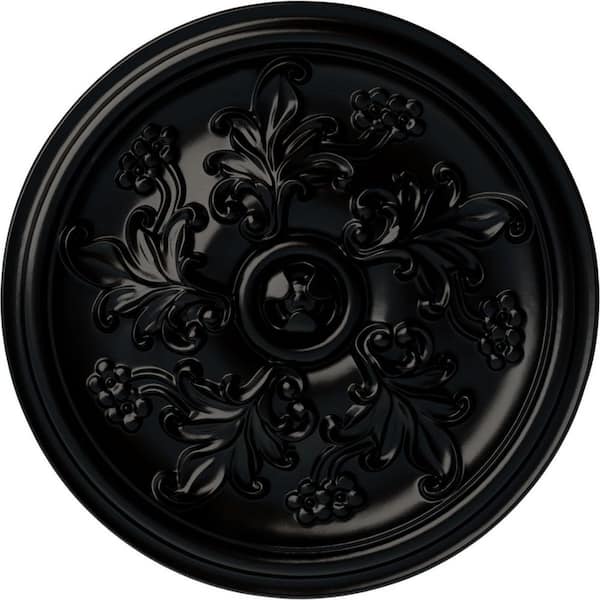 Ekena Millwork 14-1/2" x 2-3/4" Katheryn Urethane Ceiling Medallion (Fits Canopies upto 2-1/8"), Hand-Painted Jet Black