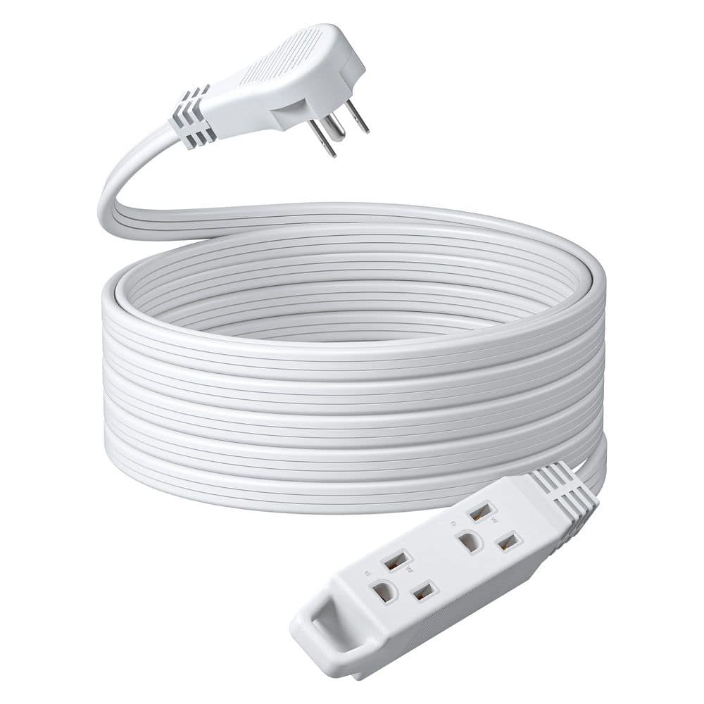 15 ft. 16/3 Indoor Extension Cord with 45° Flat Plug and 3 Outlets, White