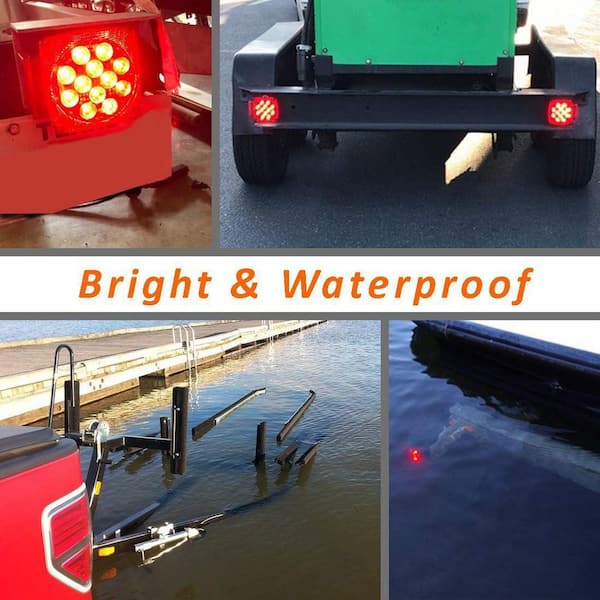 12V LED Submersible Trailer Tail Lights Kit, Stop Turn Signal Rear for Under 80 in. Boat Trailer Truck RV Marine, 2 Pcs