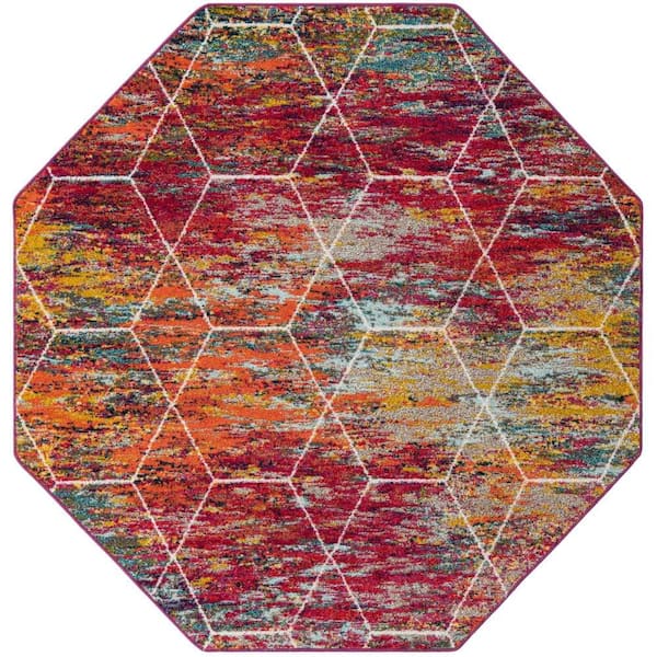 Trellis Frieze Geometric Multi 7 ft. 1 in. x 7 ft. 1 in. Area Rug