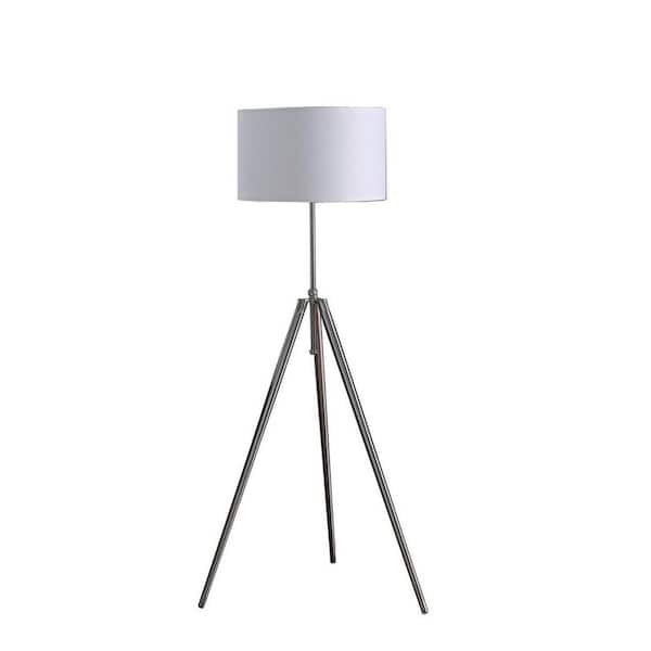 64 in. Silver 1-Light Standard Floor Lamp for Living Room, Bedroom with Linen Shade