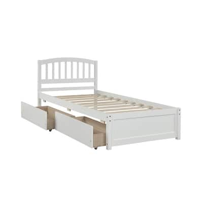 Twin White Platform Bed with 2-Storage Drawers and Solid Wood Bed Frame No Need For Box Spring