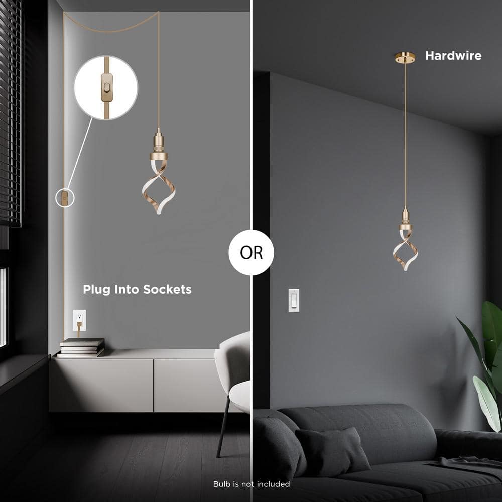 Matte Gold Industrial Style Steel Pendant Light with 15-Foot Cord