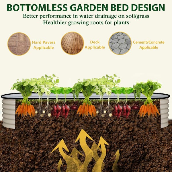 Ivory White Galvanized Steel Raised Garden Bed Many-in-1 Planter Box Outdoor, 96 in. L x 24 in. W x 17 in. H