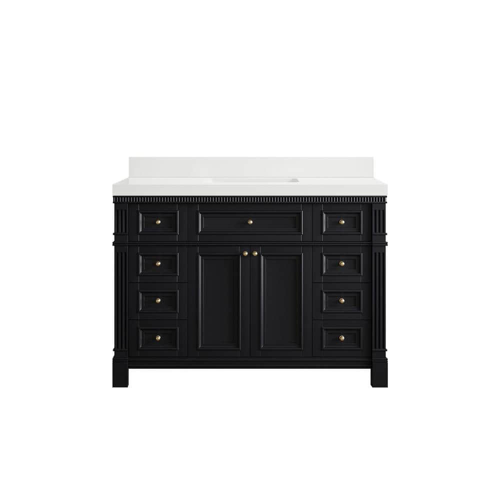 Paris 48 in. W x 22 in. D x 36 in. H Single Sink Bath Vanity in Black with 2 in. White qt. Top price history on PriceWatchPro