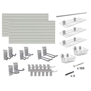 Super Bundle 48 in. H x 96 in. W Slatwall Kit in Graphite PVC 64 sq. ft. with 25-Piece Accessory Kit