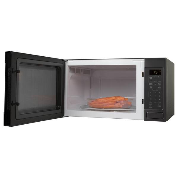 ge 1.6 cu ft microwave black stainless steel