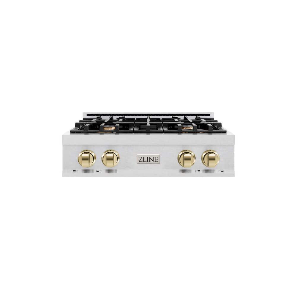 Autograph Edition 30 in. Legacy Rangetop with 4 Burners in Satin Stainless Steel with Polished Gold Accents