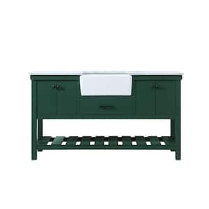 Timeless Home 22 in. W x 60 in. D x 34.125 in. H Bath Vanity in Green with Carrara White Marble Top