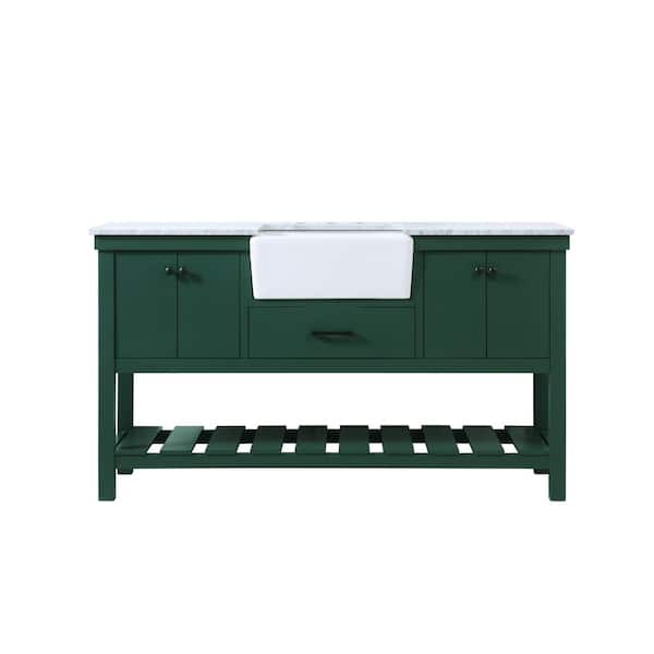 Unbranded Timeless Home 22 in. W x 60 in. D x 34.125 in. H Bath Vanity in Green with Carrara White Marble Top