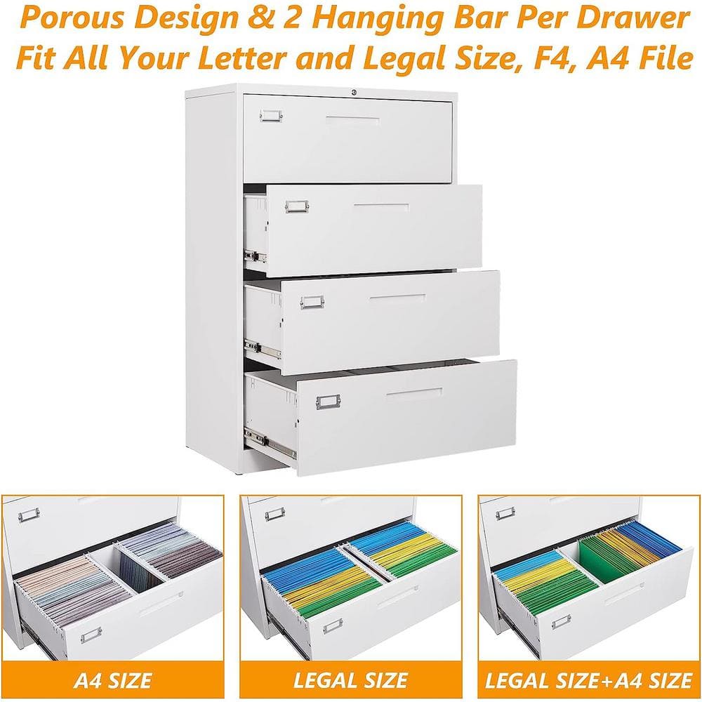 White Metal 4-Drawer Lockable Filing Cabinet