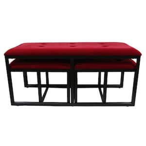 Red and Black 18 in. Backless Bedroom Bench with 2 Extra Seating