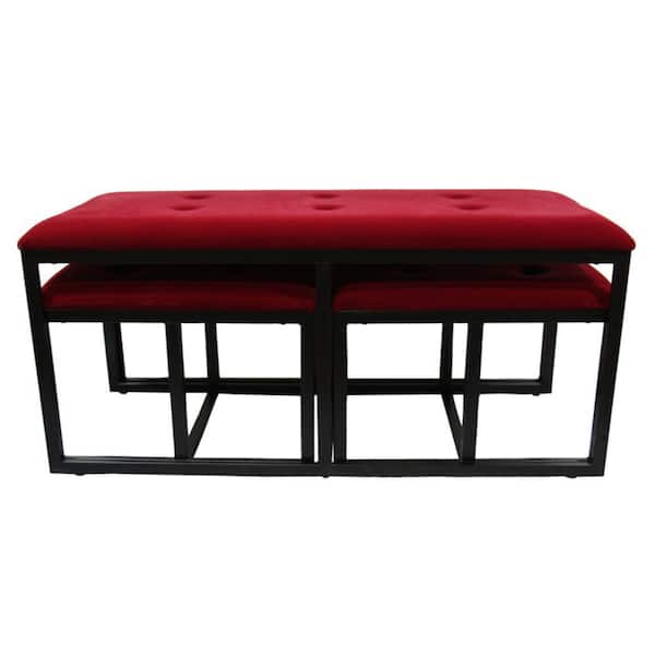 Benjara Red and Black 18 in. Backless Bedroom Bench with 2 Extra Seating