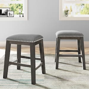 24.00 in. Gray Rustic Farmhouse Dining Room Wooden Stools with Trim, Set of 2