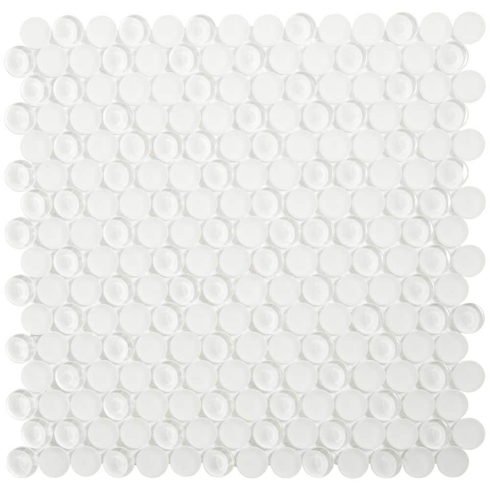 Super White Polished Glass Penny Round Mosaic Tile Sheet