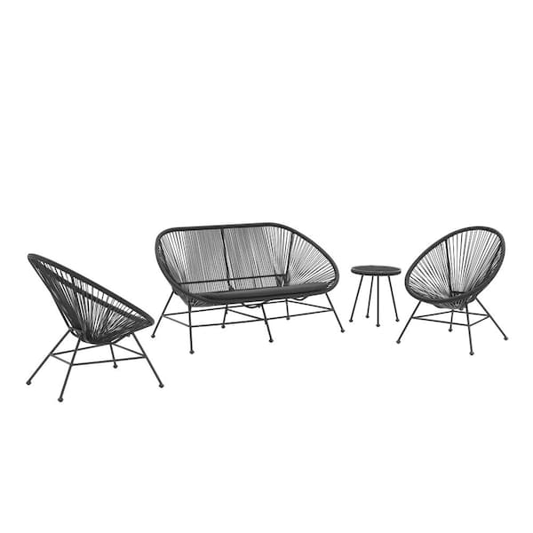 Linon Home Decor Maisie Black Frame 4-Piece Metal Patio Conversation Set