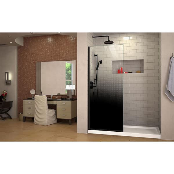 Linea Ombre 34 in. W x 72 in. H Fixed Single Panel Frameless Shower Screen in Matte Black without Handle