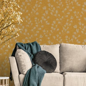 Fusion Collection Floral Trail Motif Yellow Matte Finish Non-Pasted Vinyl on Non-Woven Wallpaper Roll