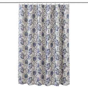 Dorset 72 in Navy Creme Blue Floral Shower Curtain