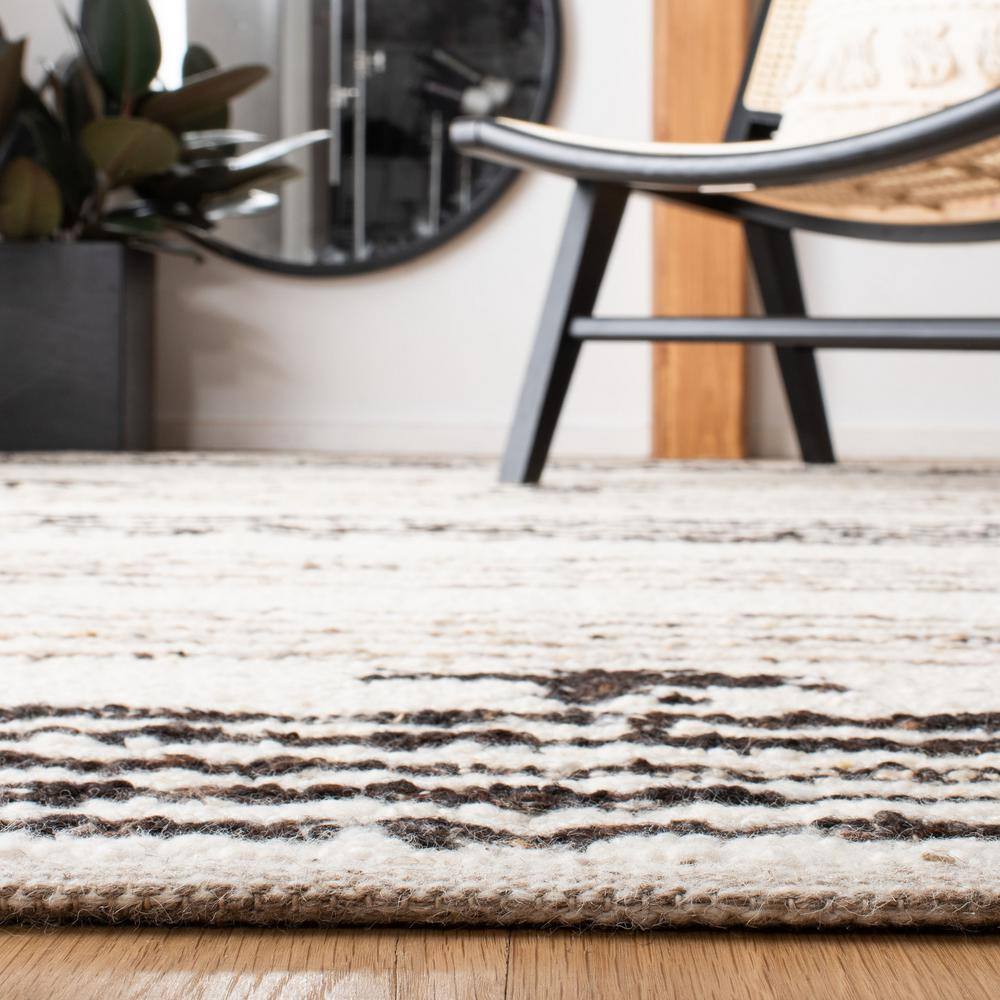 Handmade Black and Ivory Wool Cotton Striped Rug, 5' x 8'