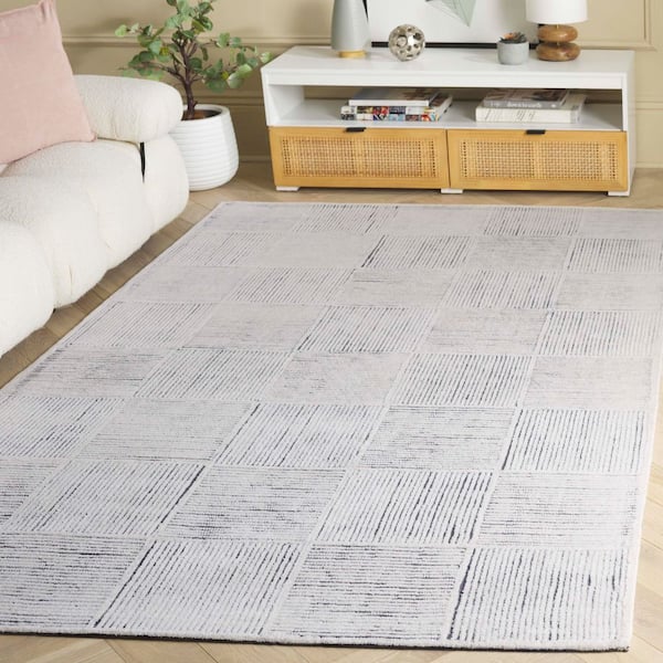 Metro 9 ft. x 12 ft. Ivory/Charcoal Striped Grid Geometric Area Rug