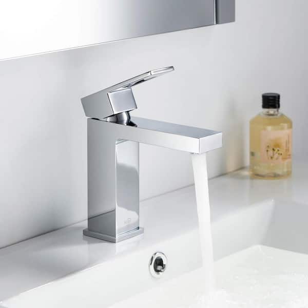 Single Hole Cubic Single Handle Bathroom Vanity Sink Faucet with Pop Up Drain in Chrome Color
