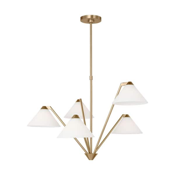 Werley Large 5 Light Satin Brass Modern Chandelier with Milk Glass Shades