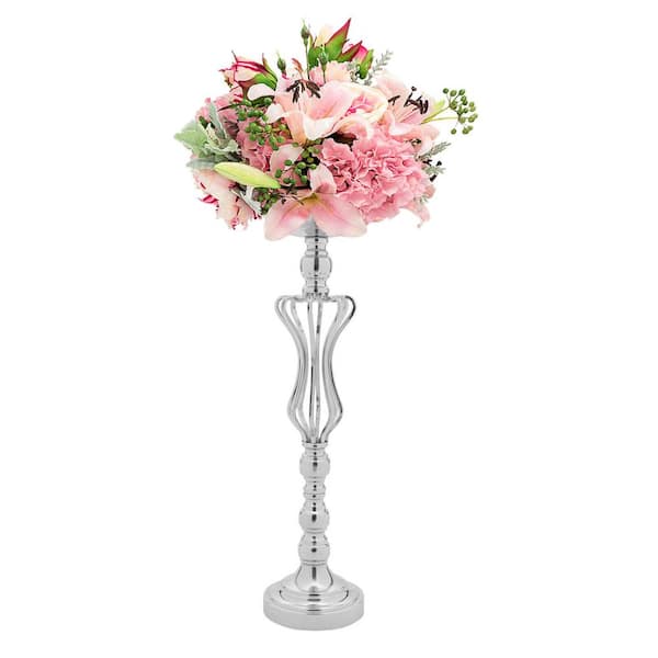 Shiny Silver Tone Metal Plated Flower Table Vase, Decorative Indoor Pl –  MyGift