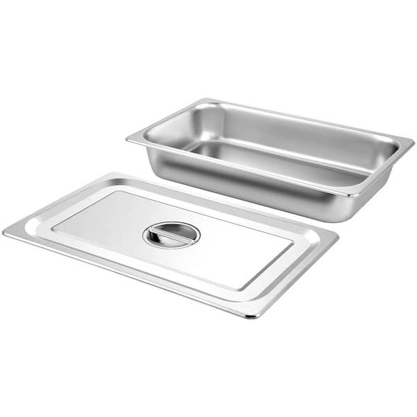 13.7qt. 4 Pack Steam Table Stainless Steel Electric Coil Roasting Pans with Lid 20.9 in. x 12.8 in. x 3.9 in. Silver