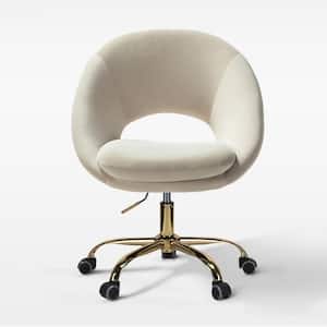 Savas Tan Upholstered 18 in.-21 in. H Adjustable Height Swivel Task Chair with Gold Metal Base and Open Back Design