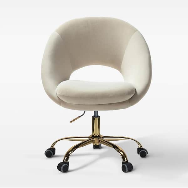 JAYDEN CREATION Savas Tan Upholstered 18 in.-21 in. H Adjustable Height Swivel Task Chair with Gold Metal Base and Open Back Design